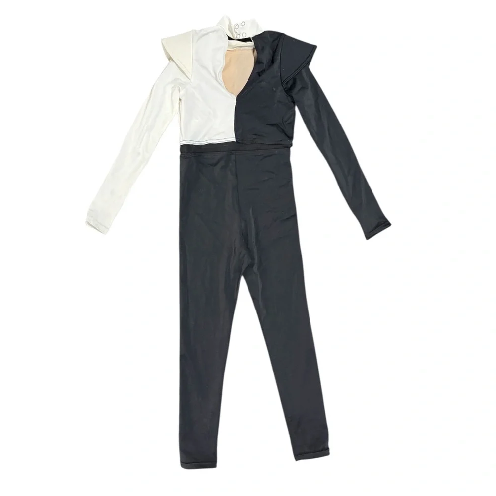 Weissman Showtime | Power Modern Black and White Colorblock Unitard, Size LC
